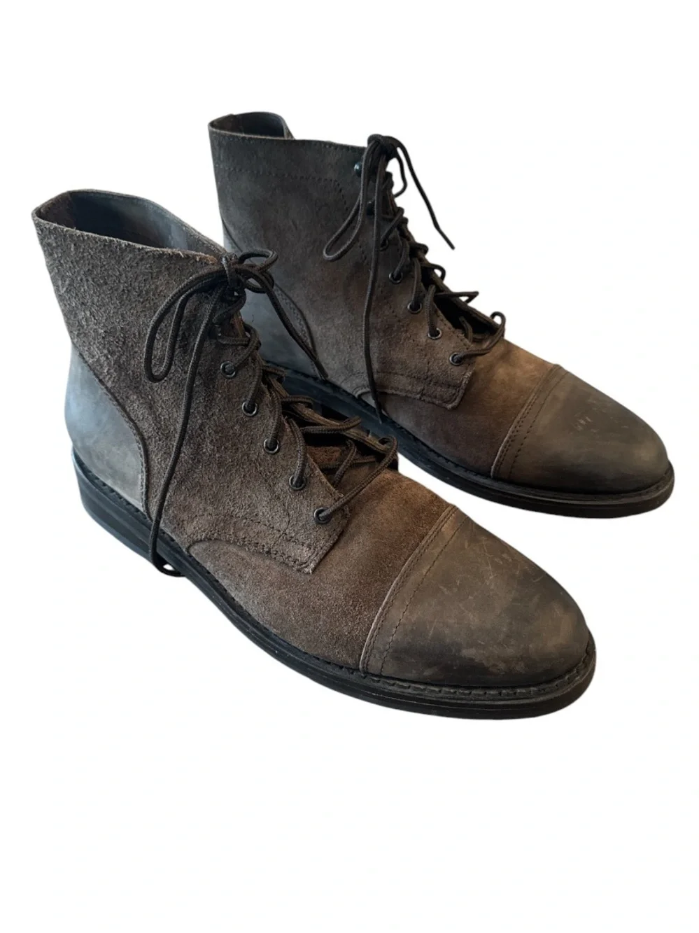 Thursday Captain Lace Up Boots Driftwood Mixed Leather Suede Cap Toe Size 12.5